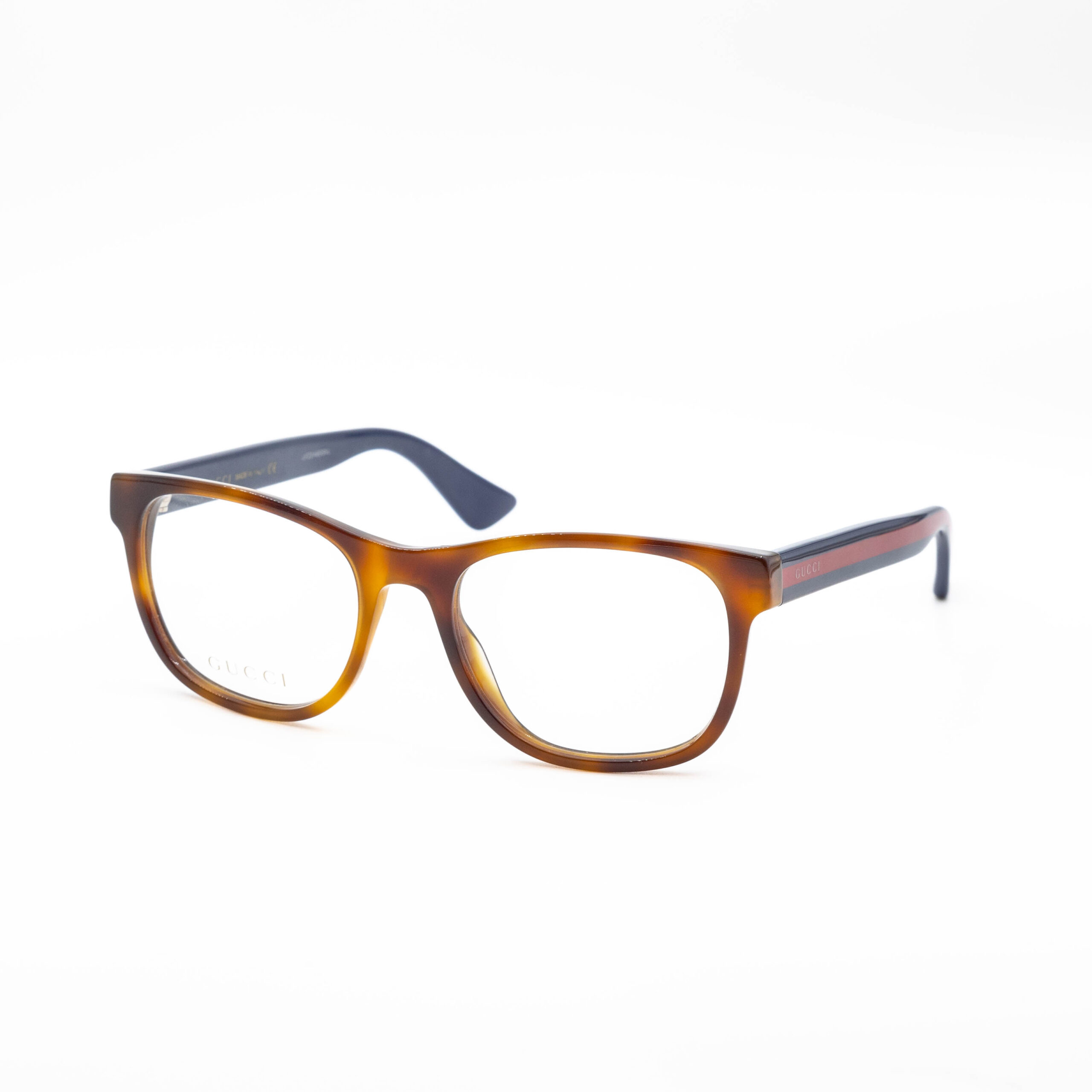 Gucci GG0040 Tortoise, With Navy Blue and Red Strip Temples